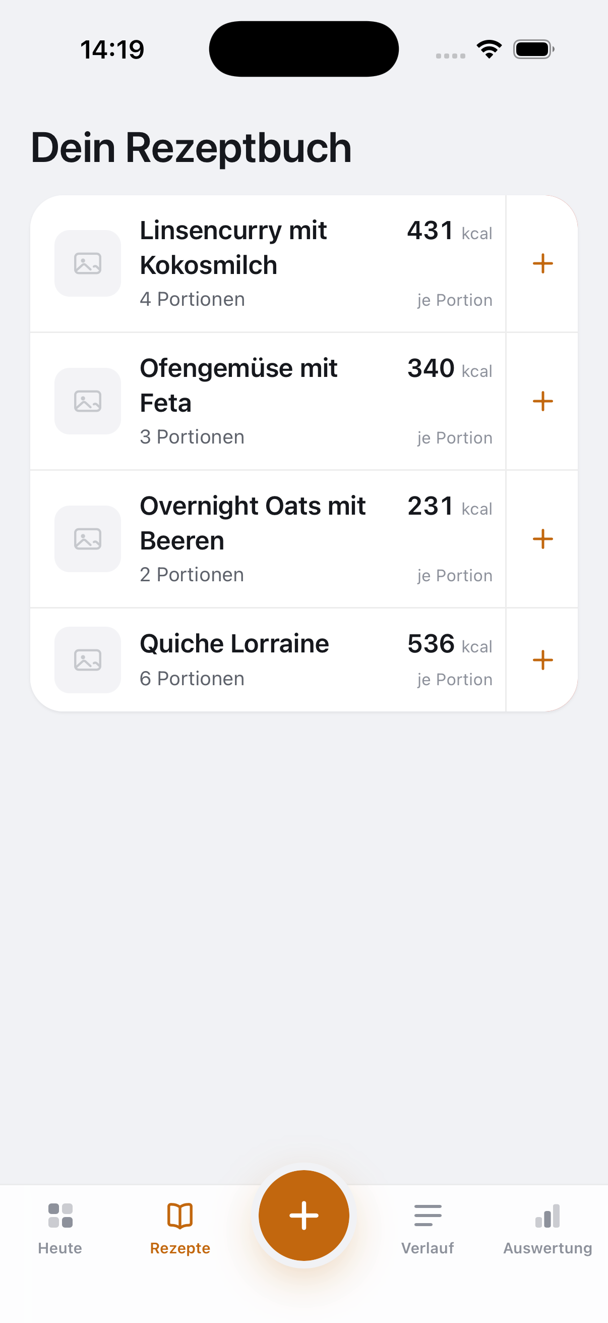 Das Rezeptbuch mit vier Rezepten und den Kalorien je Portion.